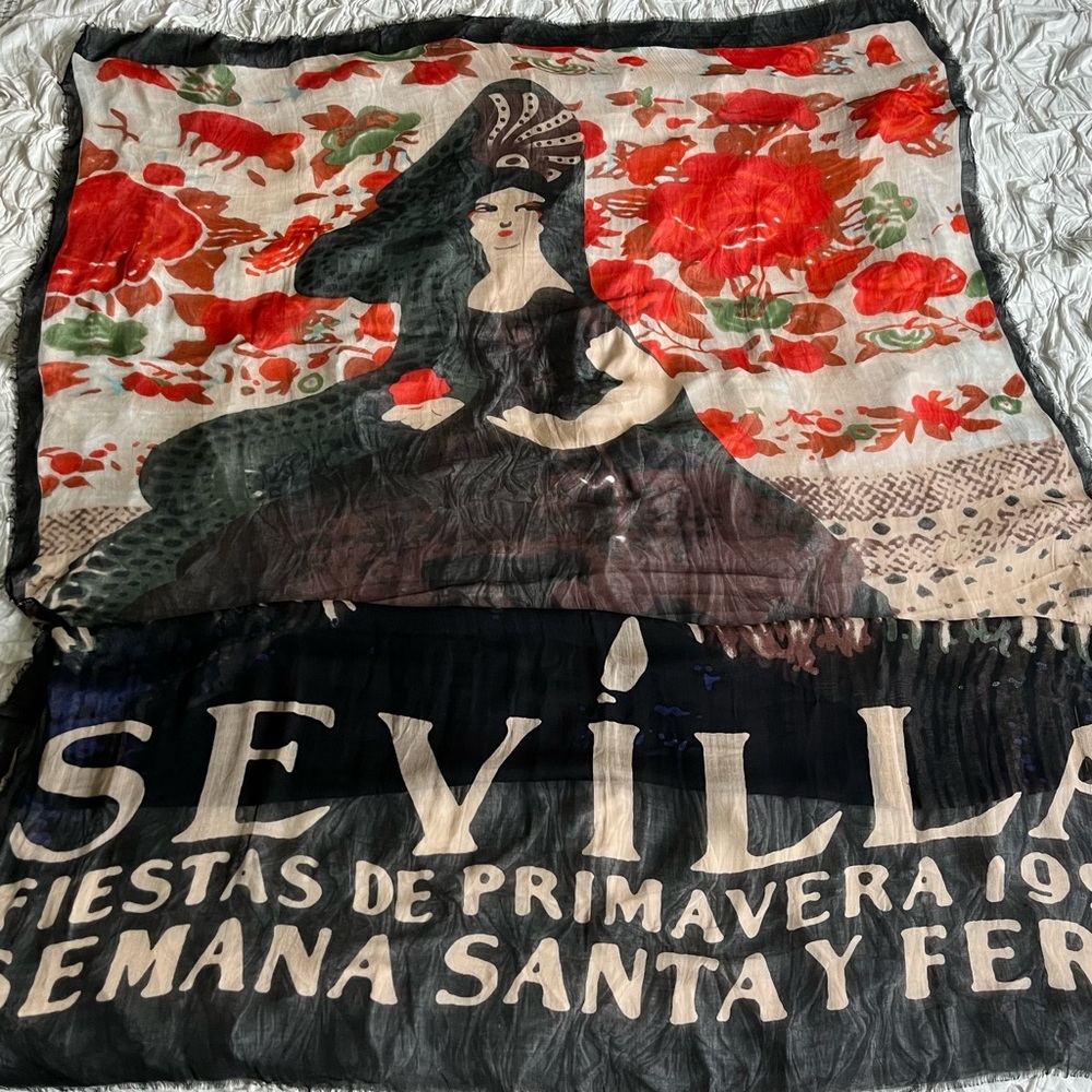 Spain 1922 Seville Fair Poster Scarf, 46x68